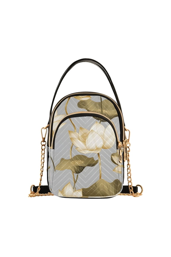 Women Lotus Pattern Chain Crossbody Bags Shoulder Handbag Phone Purse