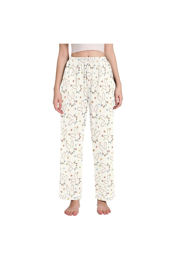 Women Magical Rabbit Christmas Pajamas Pants Lounge Bottoms Pjs with Pockets L