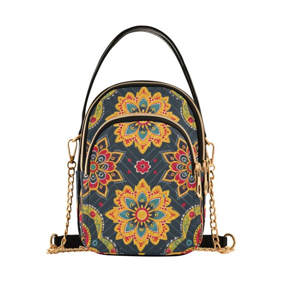 joogoo Women Mandala Ethnic Flower Chain Crossbody Bags Shoulder Handbag Phone Purse