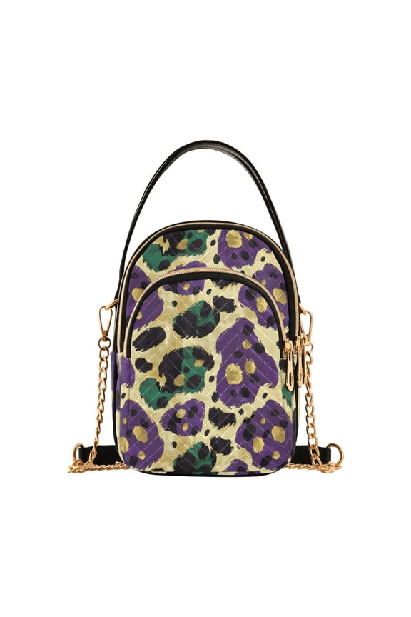 Women Mardi Gras Leopard Chain Crossbody Bags Shoulder Handbag Phone Purse