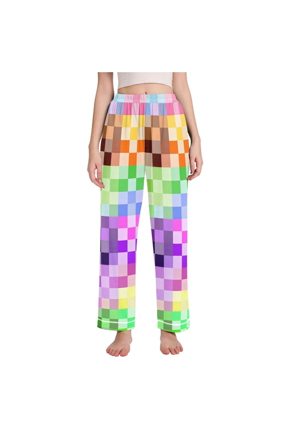 Women Multicolor Checkered-a1 Pajamas Pants Lounge Bottoms Pjs with Pockets M