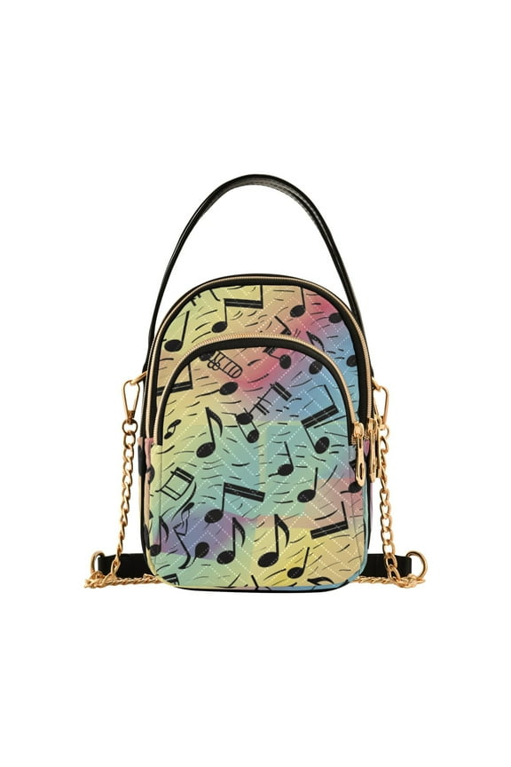 Women Musical Notes in Rainbow Chain Crossbody Bags Shoulder Handbag Phone Purse