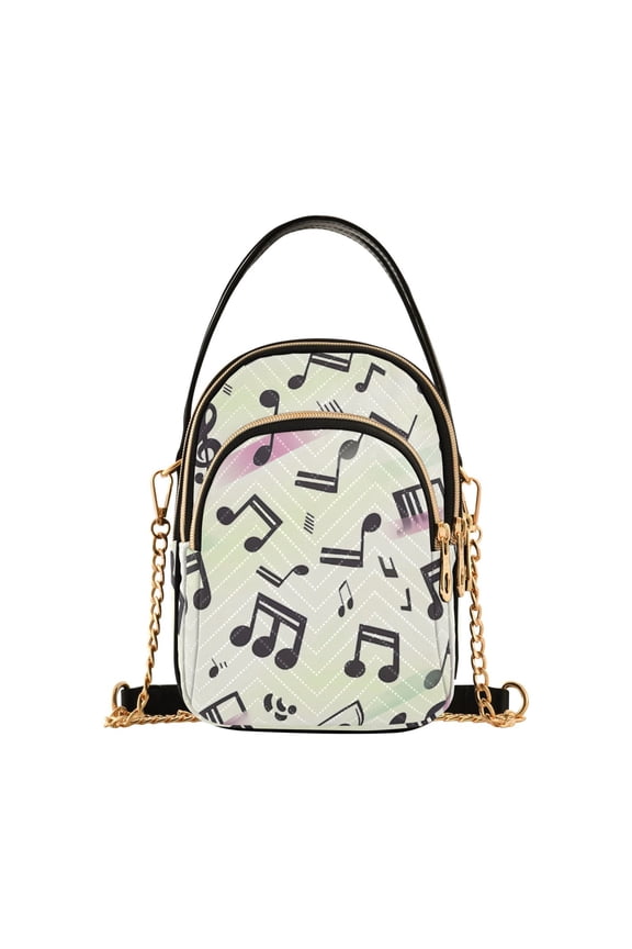 Women Musical Notes with Rainbow Chain Crossbody Bags Shoulder Handbag Phone Purse