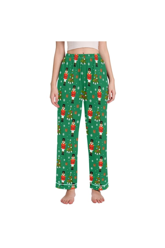 Women Nutcracker Christmas Tree Pajamas Pants Lounge Bottoms Pjs with Pockets L