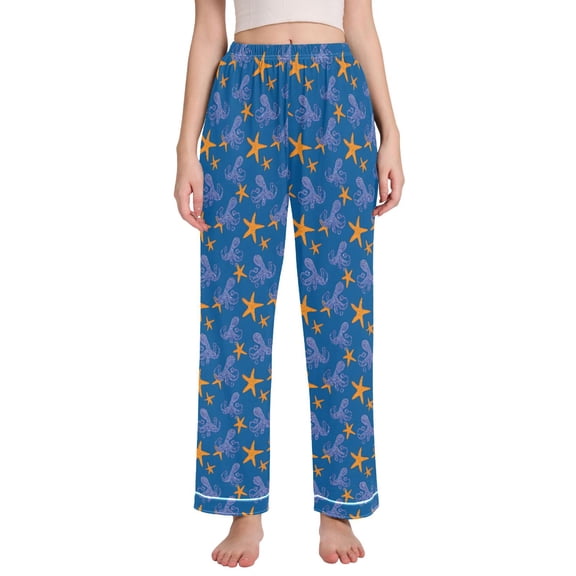 joogoo Women Octopus Starfish Pattern Pajamas Pants Lounge Bottoms Pjs with Pockets S