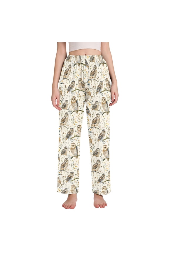 Women Owl on Tree Branch Pajamas Pants Lounge Bottoms Pjs with Pockets S