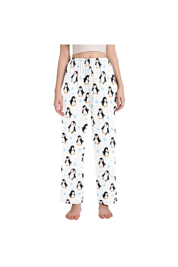 Women Penguin Snowflake Pajamas Pants Lounge Bottoms Pjs with Pockets M