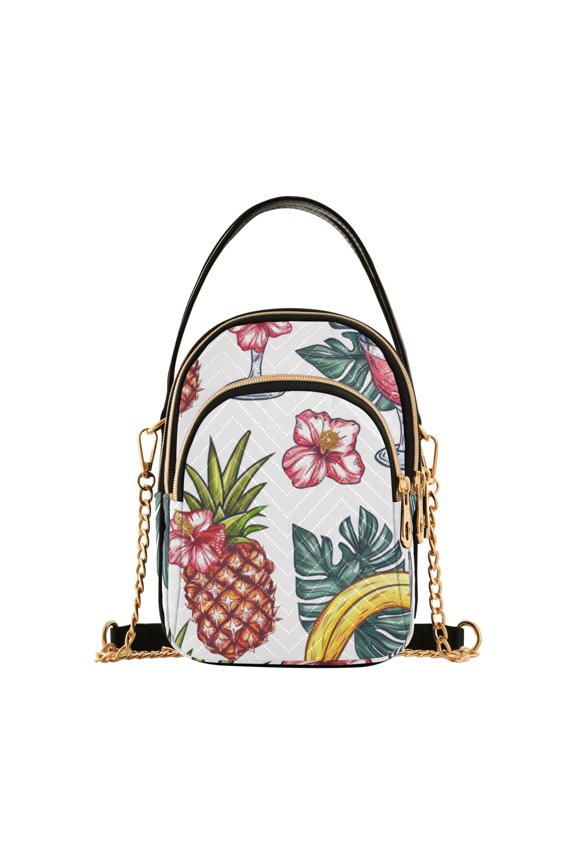 Women Pineapple and Palm Leaves Chain Crossbody Bags Shoulder Handbag Phone Purse
