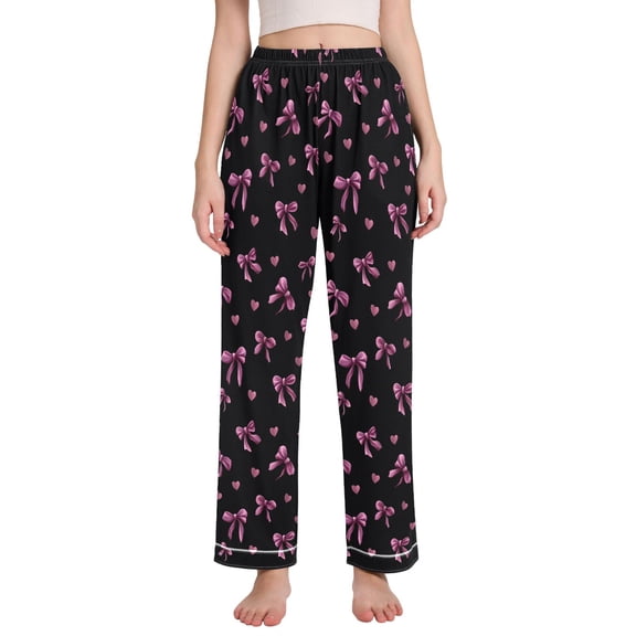 joogoo Women Pink Purple Bows Pajamas Pants Lounge Bottoms Pjs with Pockets XL