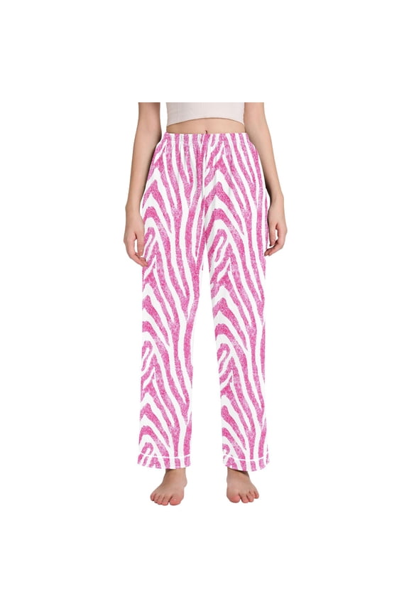 Women Pink Zebras Pattern Pajamas Pants Lounge Bottoms Pjs with Pockets L