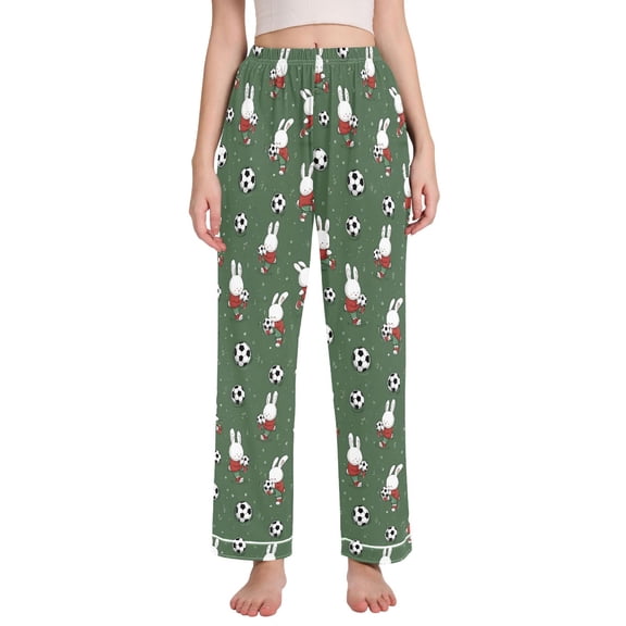joogoo Women Rabbit Play Football Pajamas Pants Lounge Bottoms Pjs with Pockets XL