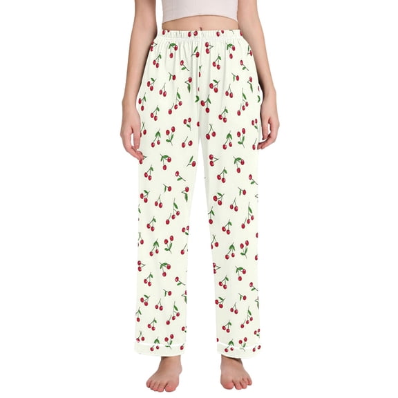 joogoo Women Red Cherries Pajamas Pants Lounge Bottoms Pjs with Pockets M