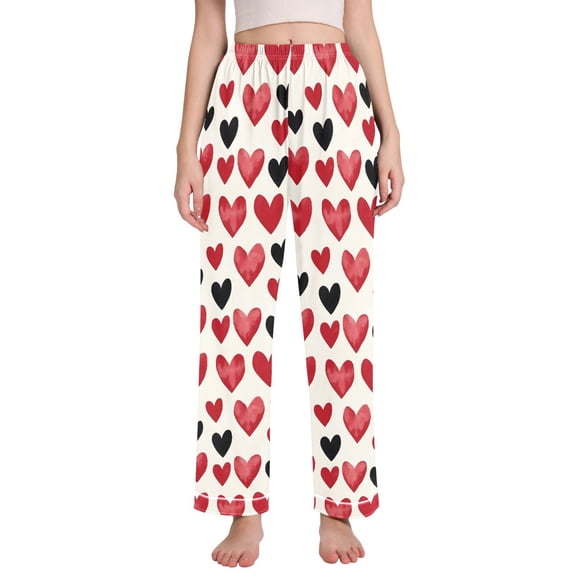 joogoo Women Red Hearts Pattern Pajamas Pants Lounge Bottoms Pjs with Pockets L