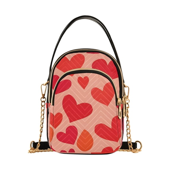 joogoo Women Red Hearts Print Chain Crossbody Bags Shoulder Handbag Phone Purse