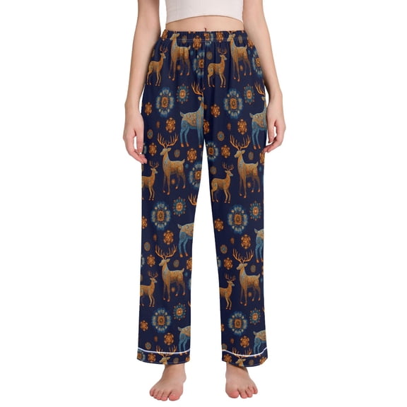 joogoo Women Reindeer Art Snowflakes Pajamas Pants Lounge Bottoms Pjs with Pockets M