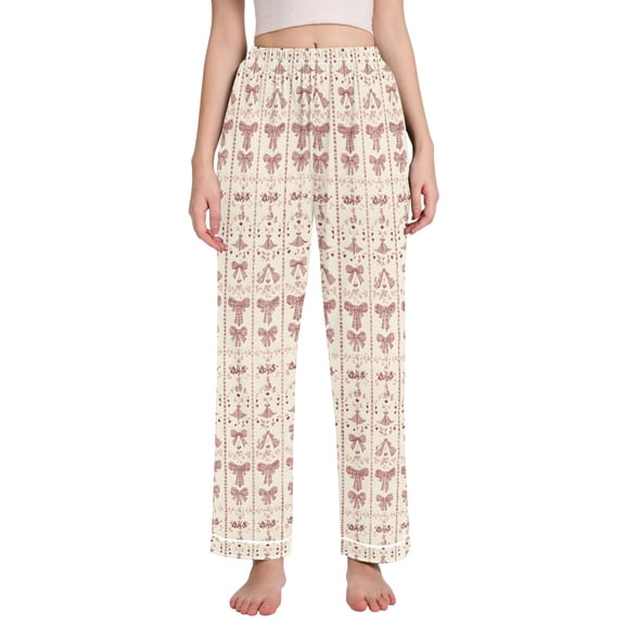 joogoo Women Retro Bows Pajamas Pants Lounge Bottoms Pjs with Pockets M
