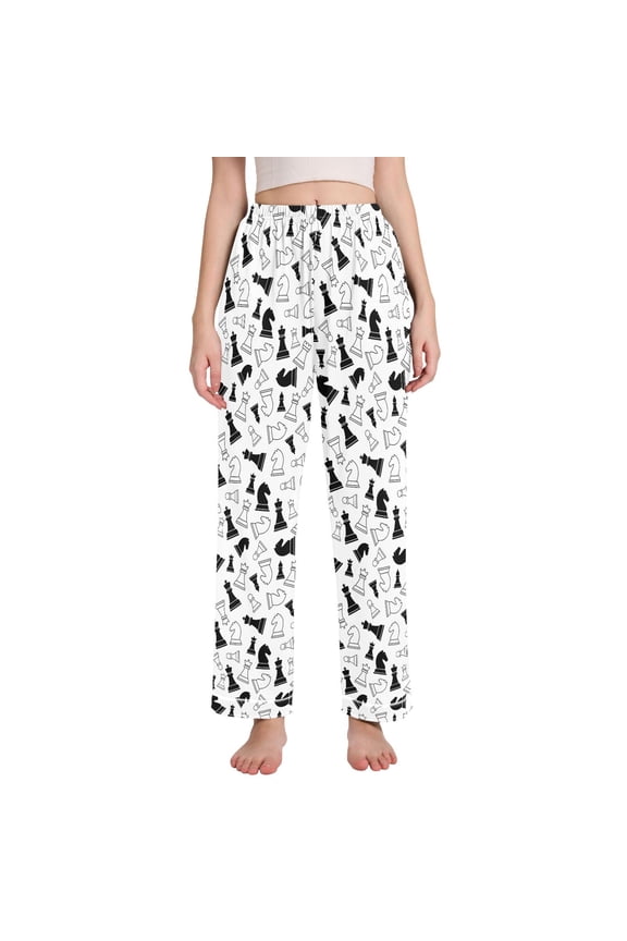 Women Retro Chess Pajamas Pants Lounge Bottoms Pjs with Pockets M