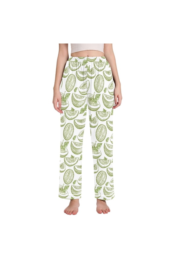 Women Retro Fruits Drawing Pajamas Pants Lounge Bottoms Pjs with Pockets XL