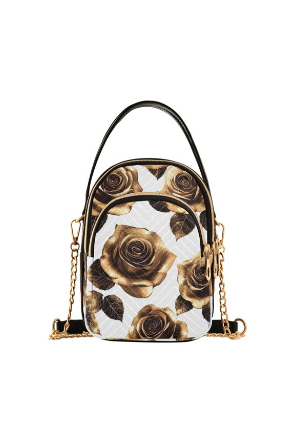 Women Retro Rose Flower-1 Chain Crossbody Bags Shoulder Handbag Phone Purse