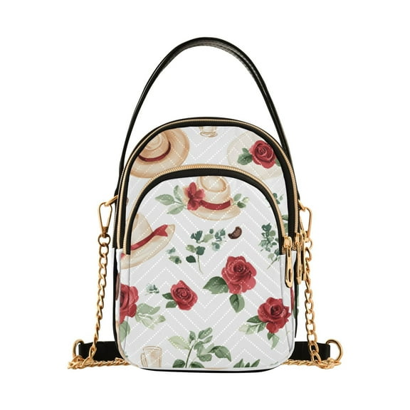 joogoo Women Rose Flower Hat Chain Crossbody Bags Shoulder Handbag Phone Purse