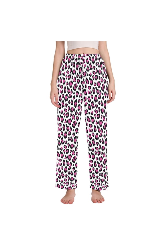 Women Rose Red Leopard Pajamas Pants Lounge Bottoms Pjs with Pockets M