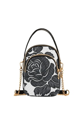 Women Roses Black Chain Crossbody Bags Shoulder Handbag Phone Purse