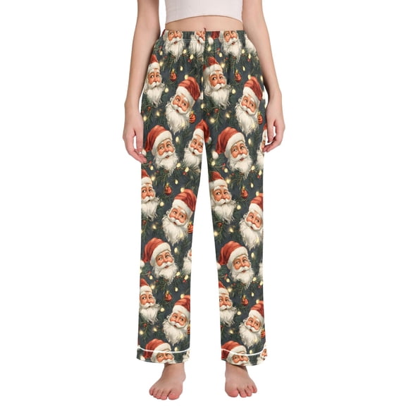 joogoo Women Santa Claus Christmas Lights Pajamas Pants Lounge Bottoms Pjs with Pockets M