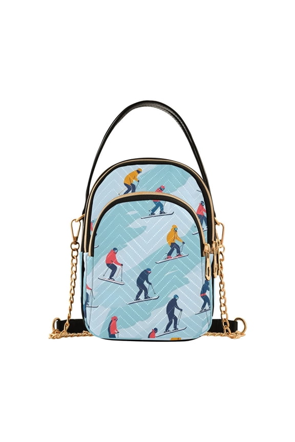 Women Skating on Winter Chain Crossbody Bags Shoulder Handbag Phone Purse