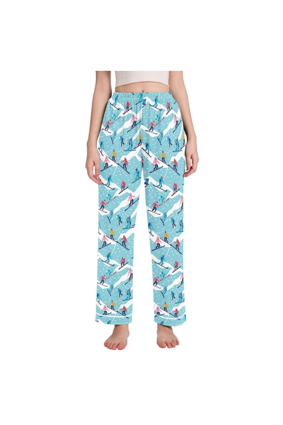 Women Skiers Skating Pajamas Pants Lounge Bottoms Pjs with Pockets M