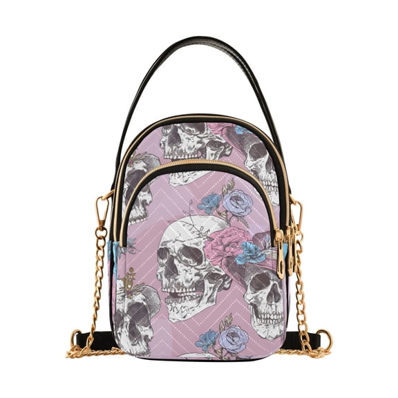 joogoo Women Skull with Floral Chain Crossbody Bags Shoulder Handbag Phone Purse