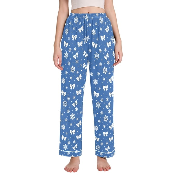 joogoo Women Snowflake Bows Pajamas Pants Lounge Bottoms Pjs with Pockets L
