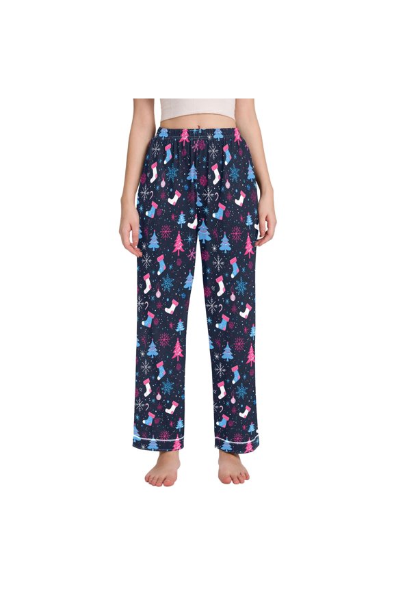 Women Snowflake Christmas Pajamas Pants Lounge Bottoms Pjs with Pockets XXL