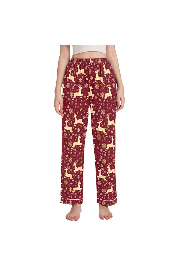 Women Snowflake Reindeers Pajamas Pants Lounge Bottoms Pjs with Pockets L