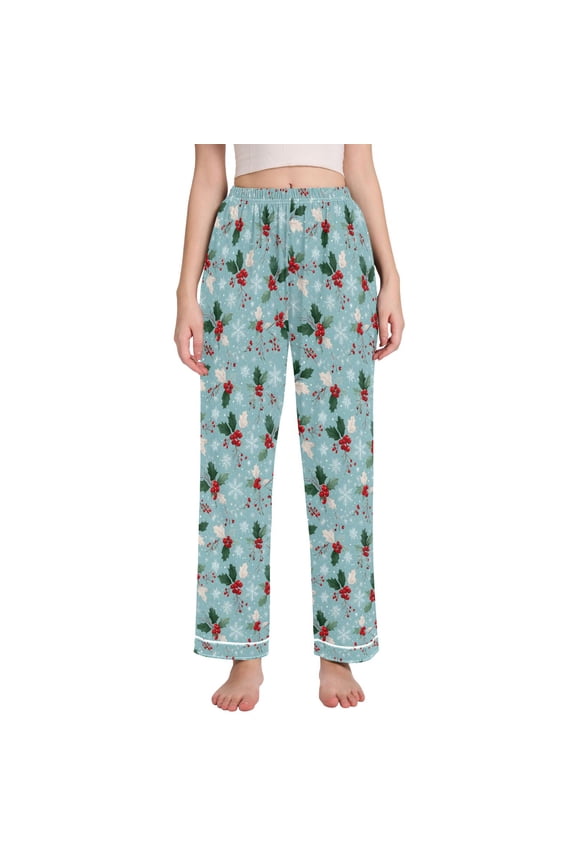 Women Snowflakes Christmas Berry Pajamas Pants Lounge Bottoms Pjs with Pockets XXL