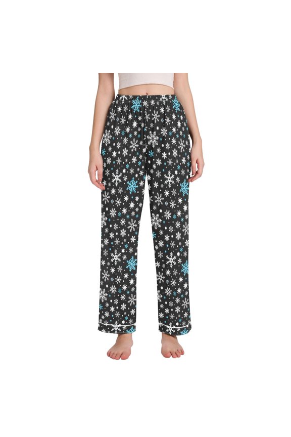 Women Snowflakes Pajamas Pants Lounge Bottoms Pjs with Pockets L