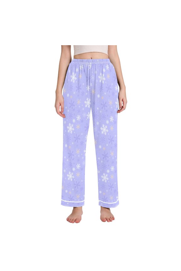Women Snowflakes Pajamas Pants Lounge Bottoms Pjs with Pockets M
