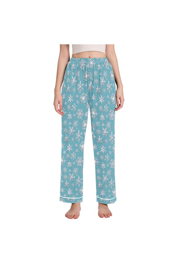 Women Snowflakes Pajamas Pants Lounge Bottoms Pjs with Pockets M