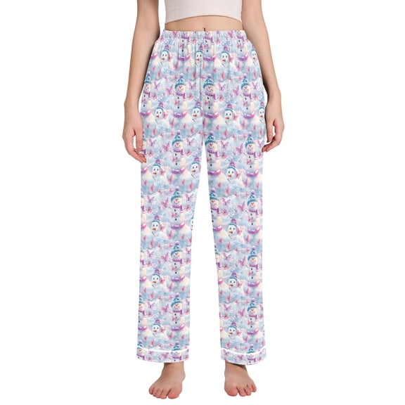 joogoo Women Snowman Butterfly Pajamas Pants Lounge Bottoms Pjs with Pockets L
