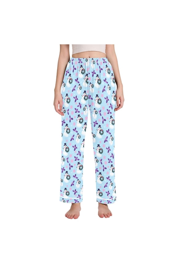 Women Snowman Holly Snowflake Pajamas Pants Lounge Bottoms Pjs with Pockets XXL
