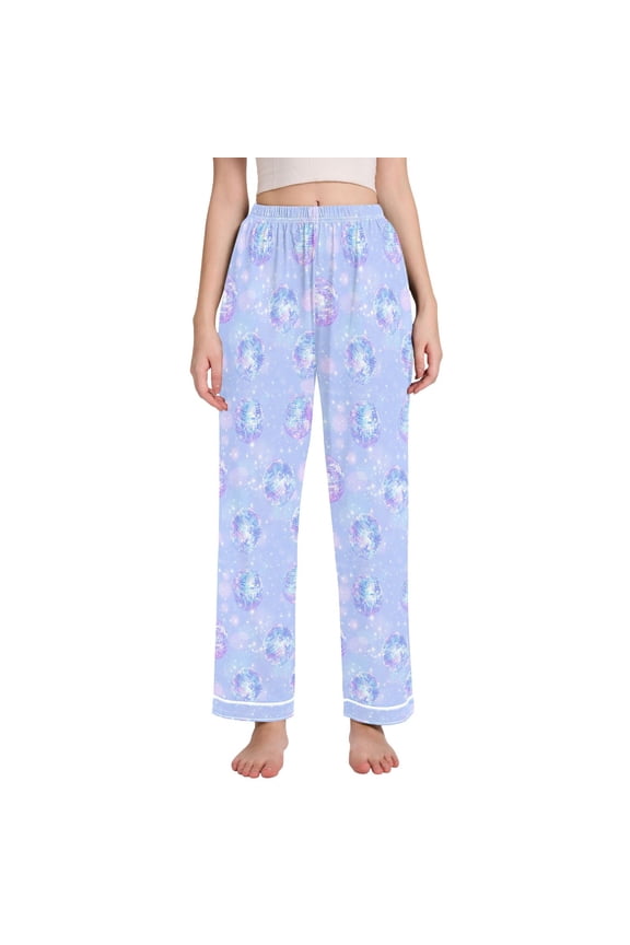 Women Sparkling Disco Balls Pajamas Pants Lounge Bottoms Pjs with Pockets S