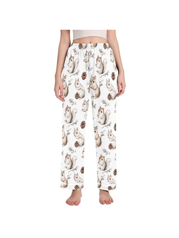 Women Squirrels Cute Pajamas Pants Lounge Bottoms Pjs with Pockets M