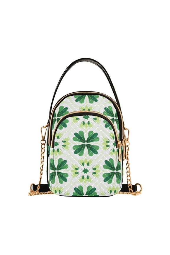 Women St Patrick Clover Pattern Chain Crossbody Bags Shoulder Handbag Phone Purse