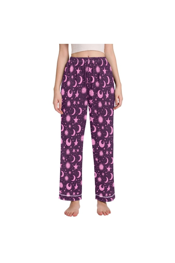 Women Stars Boho Moon Pajamas Pants Lounge Bottoms Pjs with Pockets S