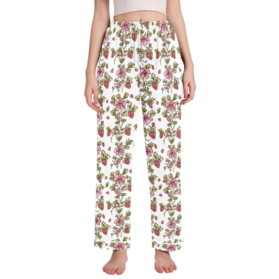 joogoo Women Strawberries Pajamas Pants Lounge Bottoms Pjs with Pockets XXL