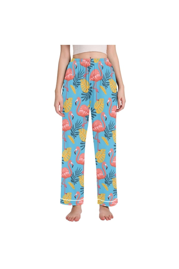 Women Summer Flamingo Leaves Pajamas Pants Lounge Bottoms Pjs with Pockets XXL