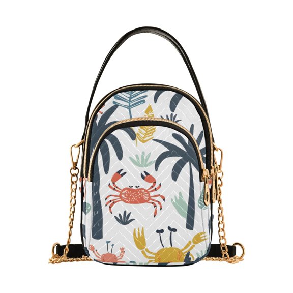 joogoo Women Summer Palm Tree and Crabs Chain Crossbody Bags Shoulder Handbag Phone Purse