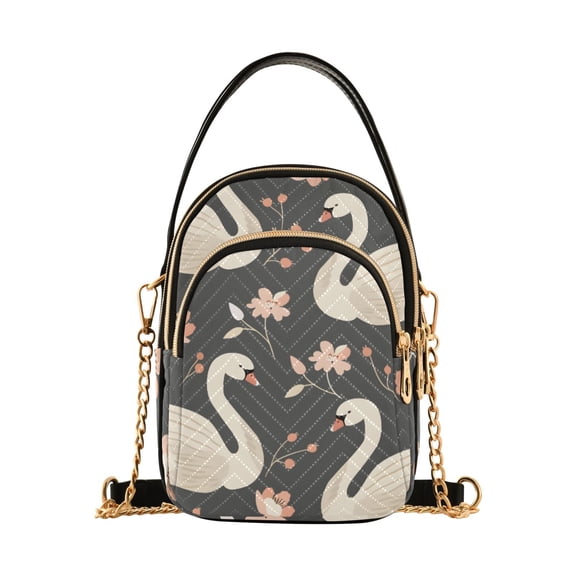 joogoo Women Swan and Floral Chain Crossbody Bags Shoulder Handbag Phone Purse