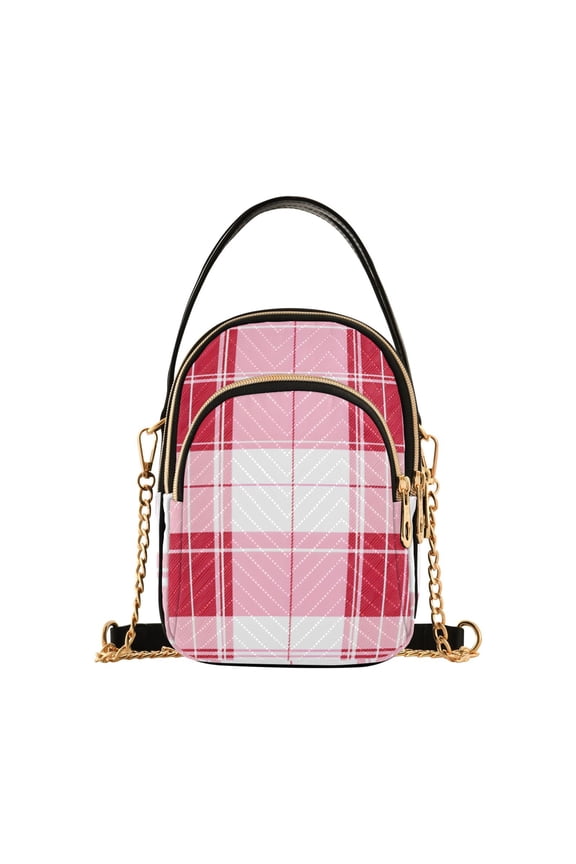 Women Tartan Checkered Pattern Chain Crossbody Bags Shoulder Handbag Phone Purse