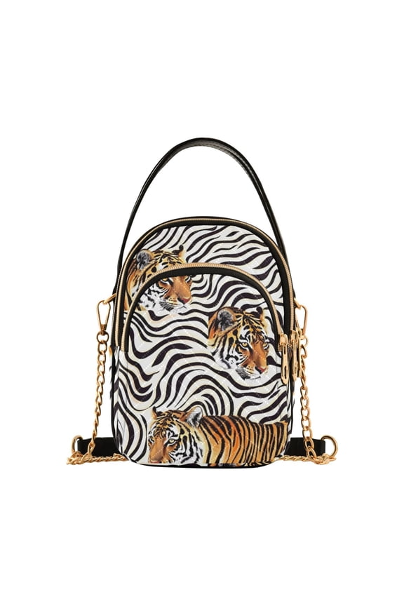 Women Tigers in Stripes Chain Crossbody Bags Shoulder Handbag Phone Purse