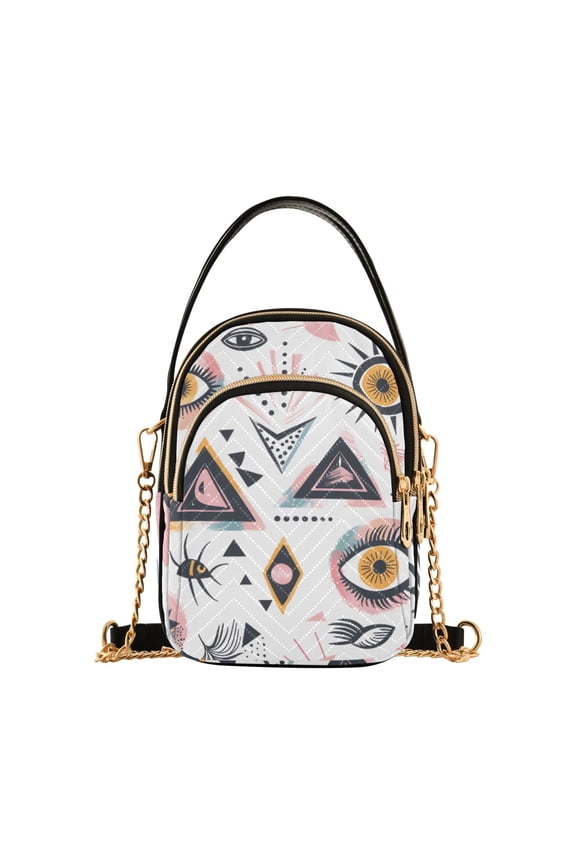 Women Triangle Eye and Different Art Pattern Chain Crossbody Bags Shoulder Handbag Phone Purse